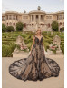 Plunging Neck Black Sequined Lace Tulle Wedding Dress